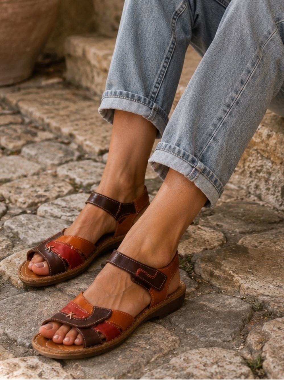 Josef Seibel Brown Red Leather Sandals Size 39